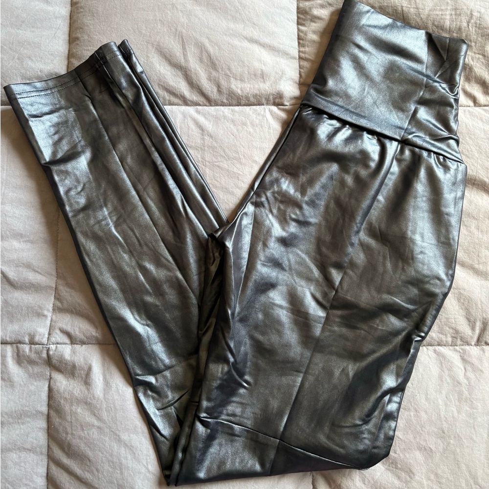 Metallic Black Women's High Waist Leggings Size S